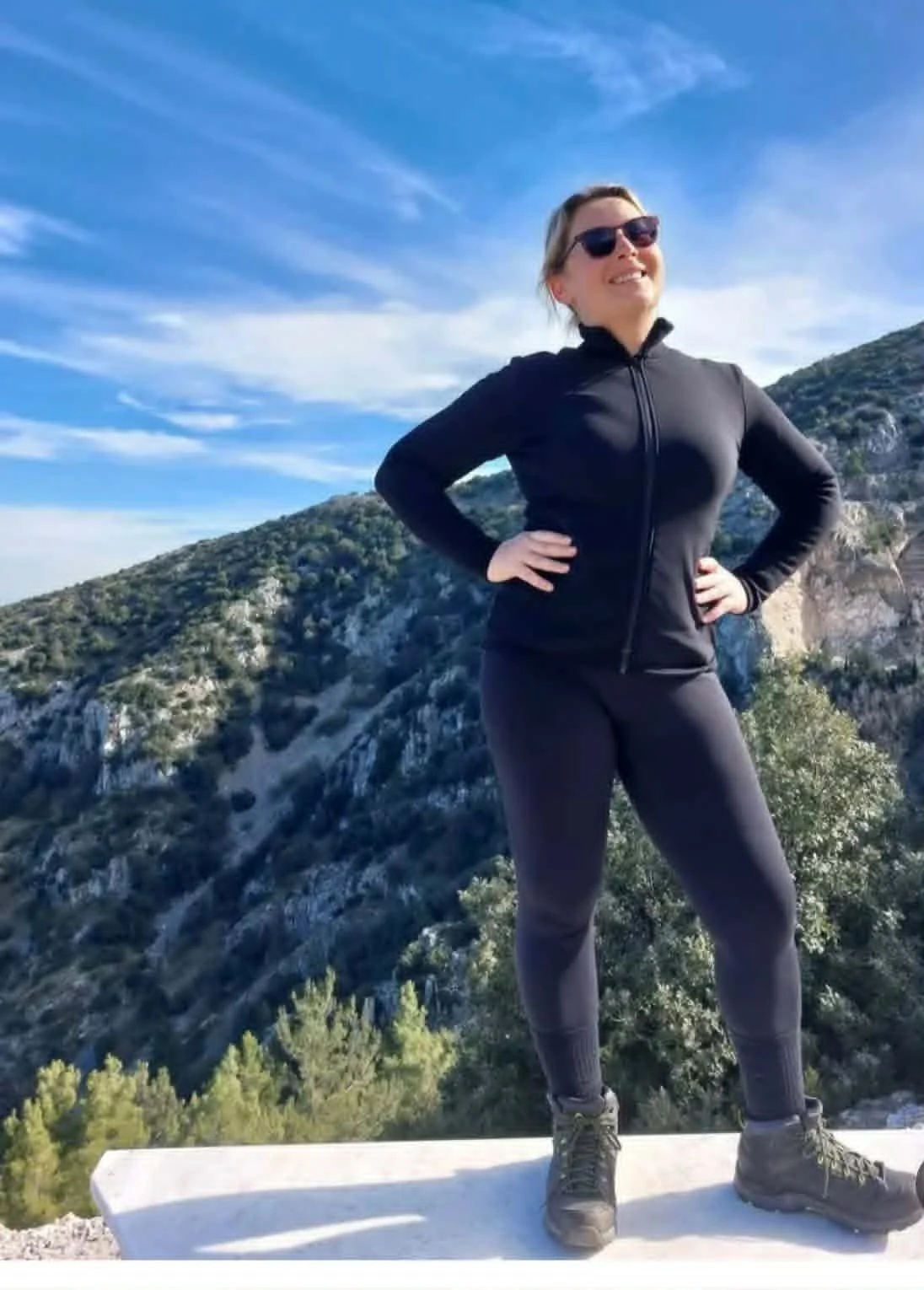Jelena Koos outdoors in Greece — online coaching reaches clients worldwide